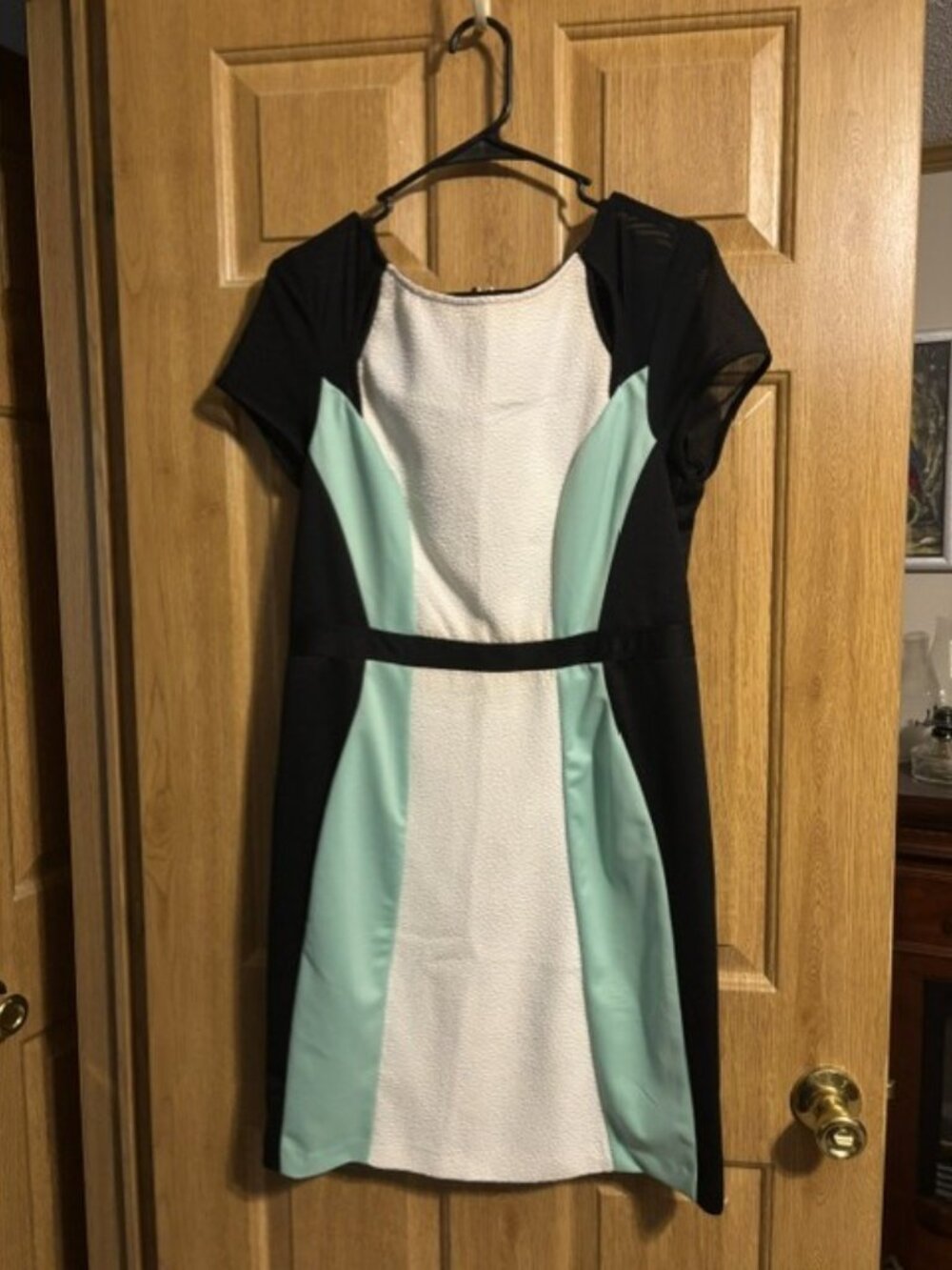 AVON Mark Color Block Black, Mint Green and White Dress Large